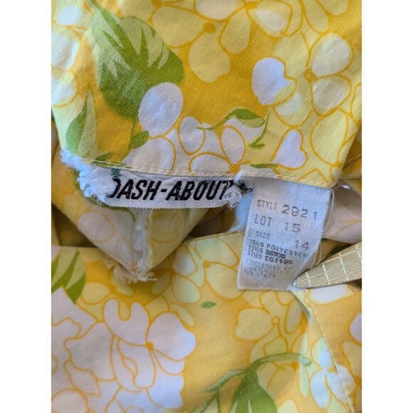Dash About Dress VTG 60s Women's Yellow Cotton Rayon Floral A Line Mod Size 14 - Picture 7 of 11
